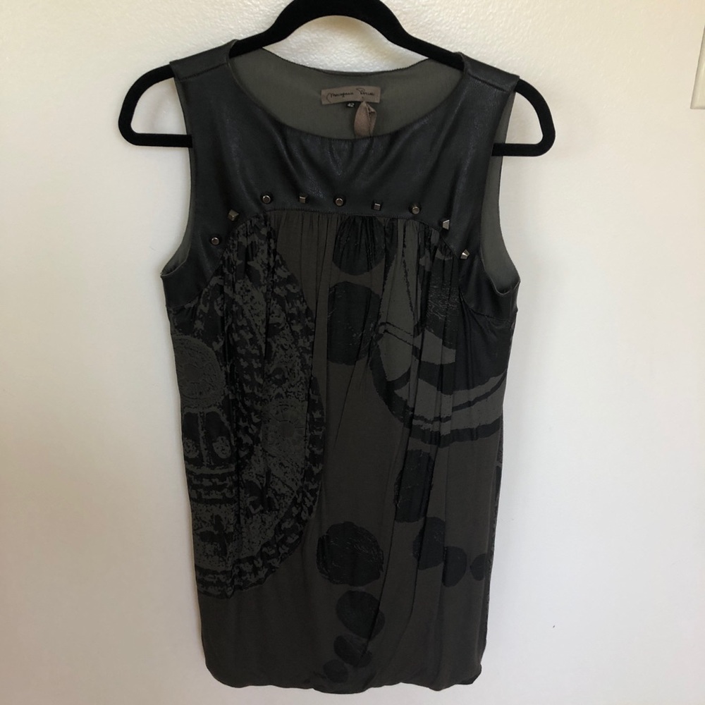 Italian Bubble Dress/ Studded Faux Leather Neck 42